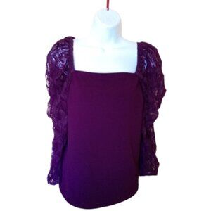 ---  Purple Top With Puffy Long Lace Sleeves Size XL